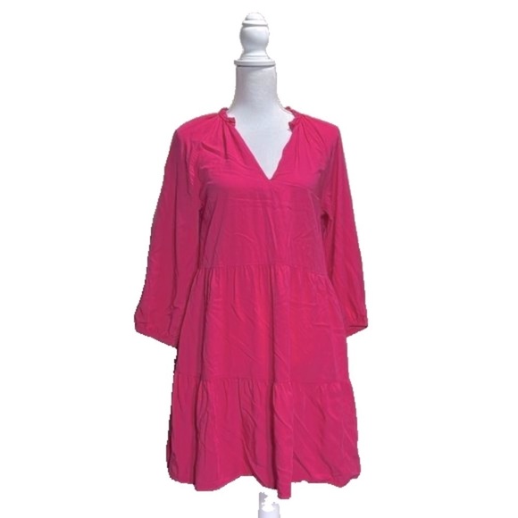 Caralynmirand Pink Shift Mini Dress XS Loose Fit Long Sleeve V-Neck A-Line - Picture 2 of 9
